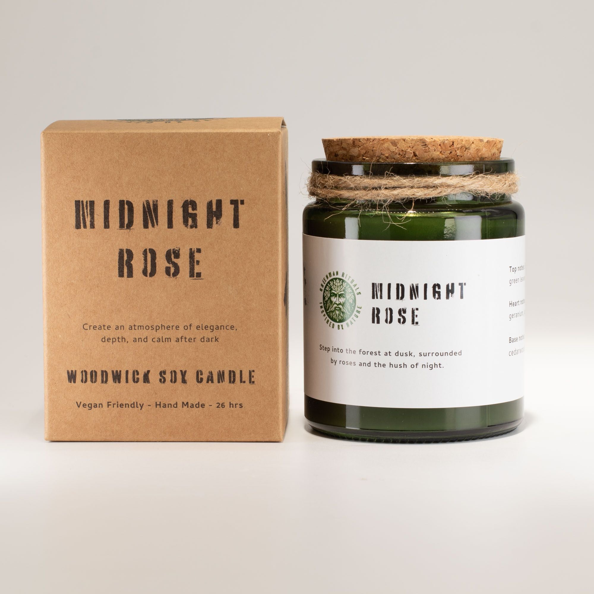 A wooden wick soy candle labeled &