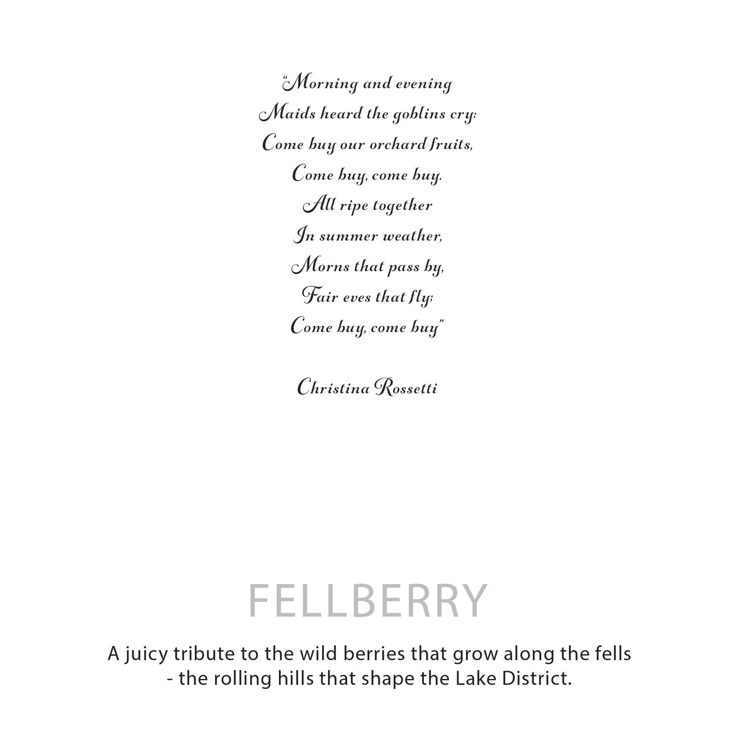 Text poem by Christina Rossetti with branding and description of &