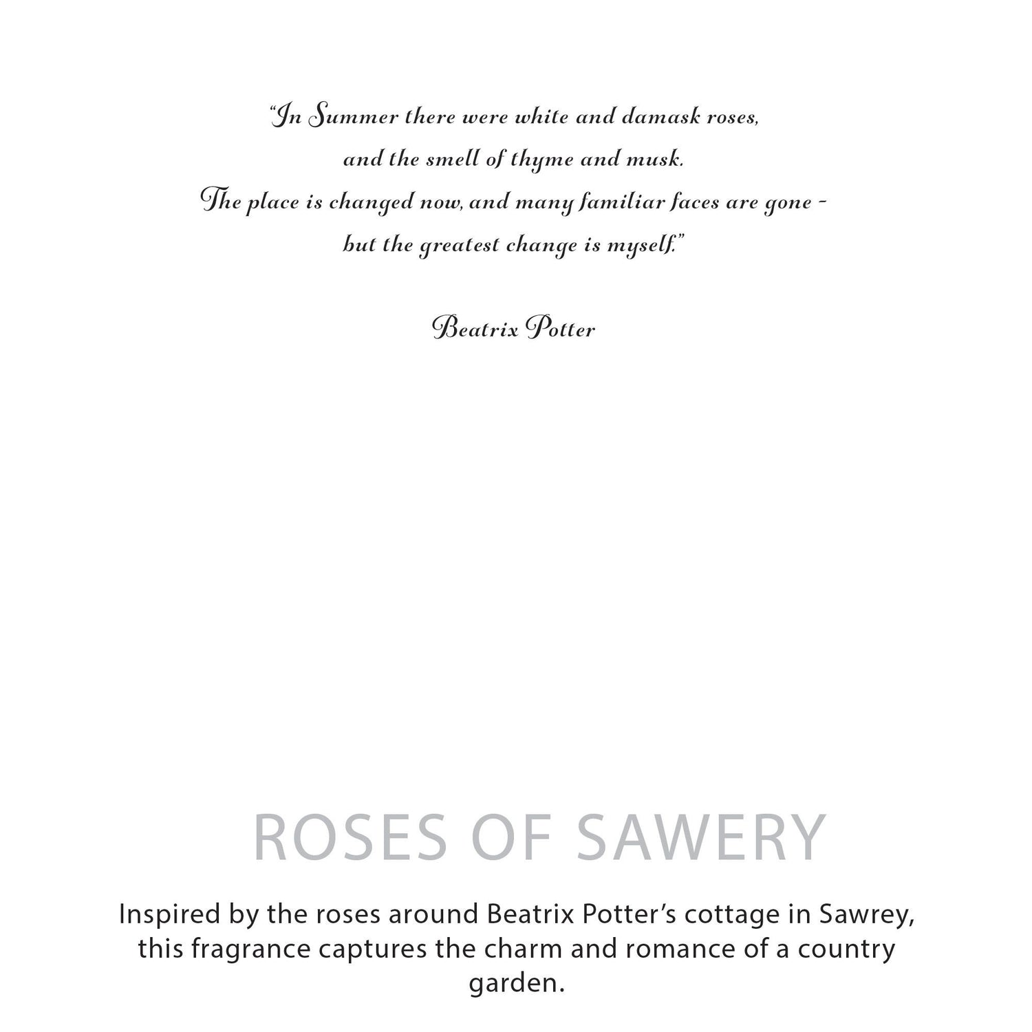 Text excerpt from Beatrix Potter with a quote and branding for &