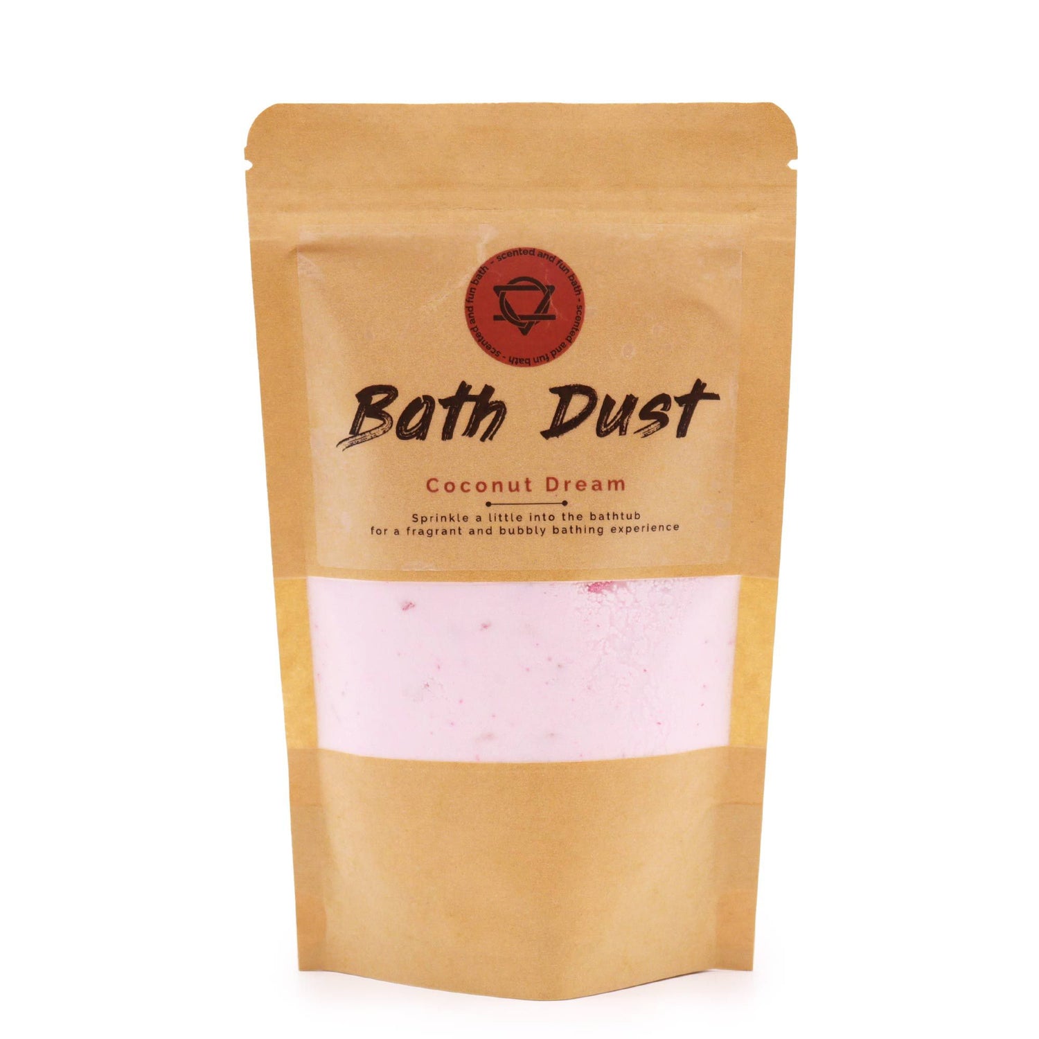 Package of bath dust with the Coconut Dream scent on a white background