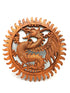 Wooden dragon wall art with sun design on a white background