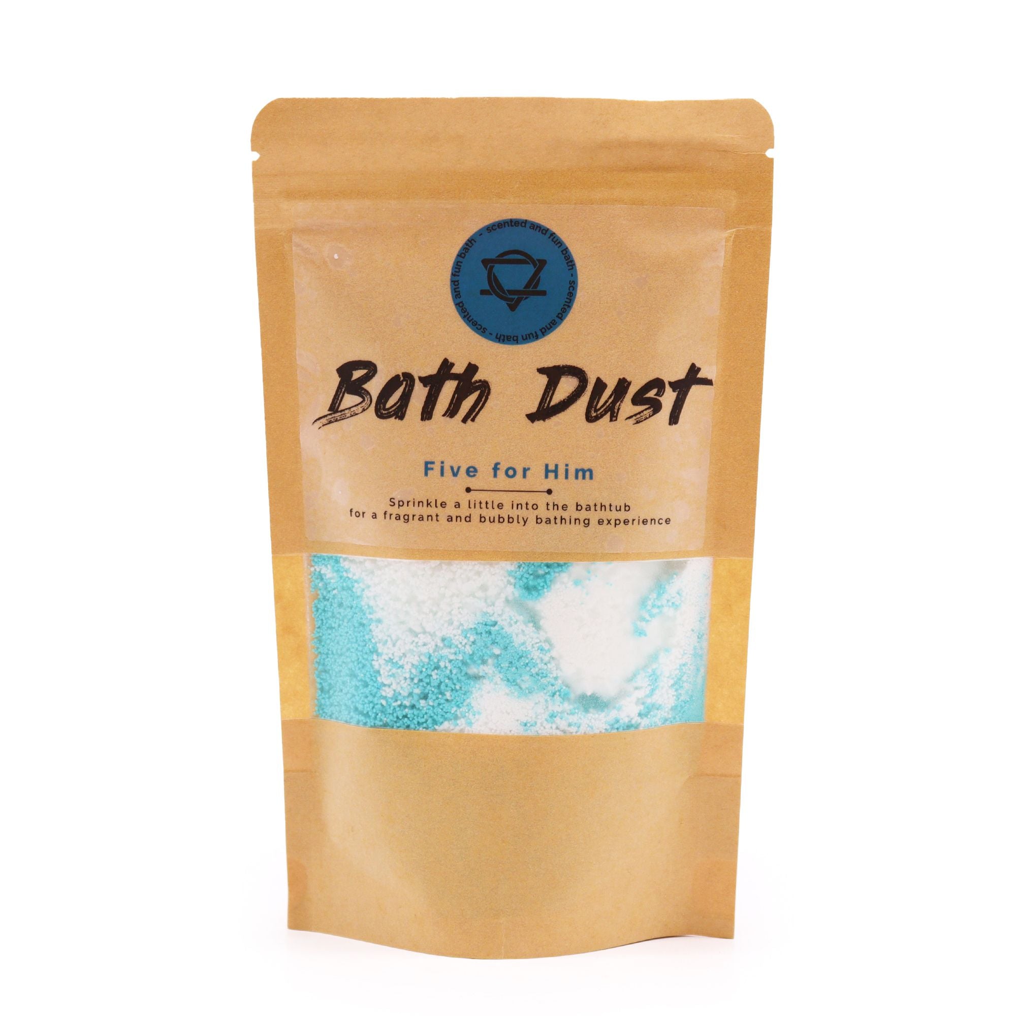 Package of bath dust for men on a white background