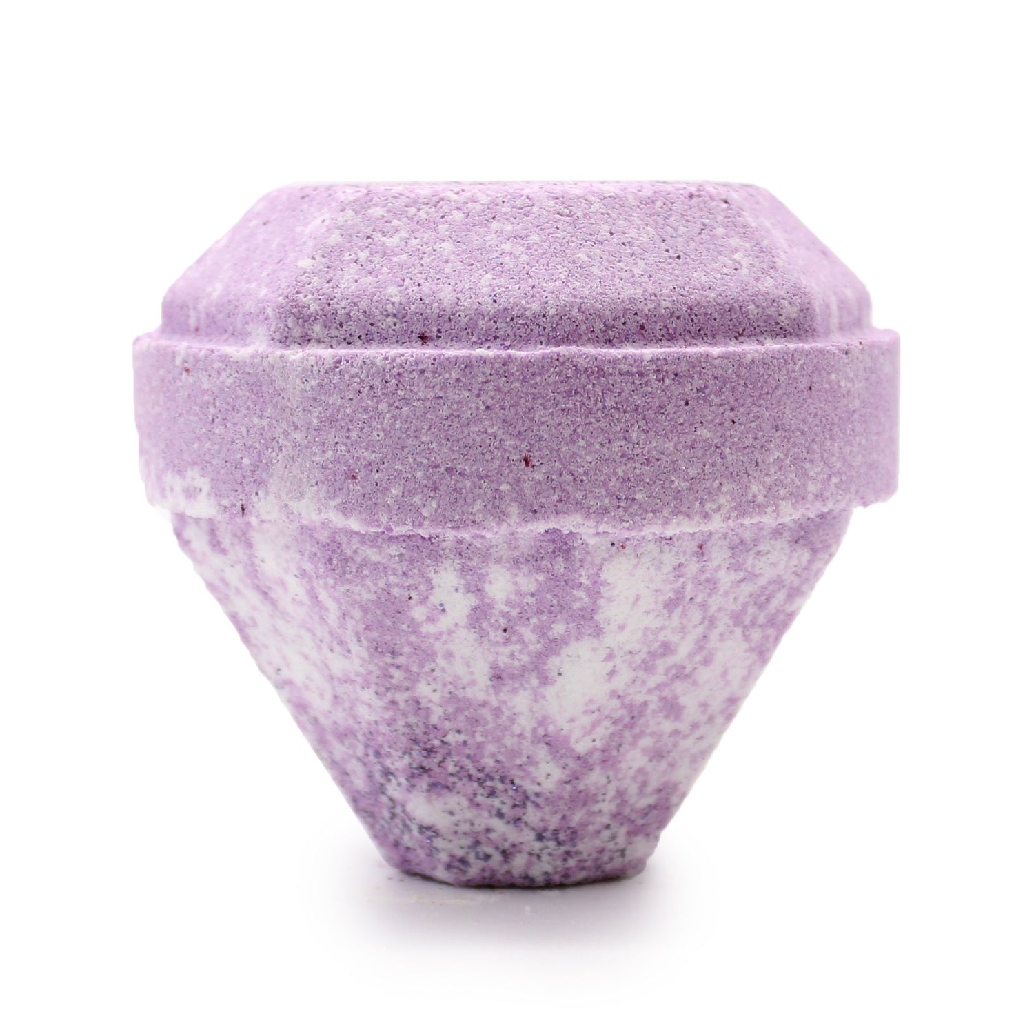 Purple bath bomb with a textured surface on a white background