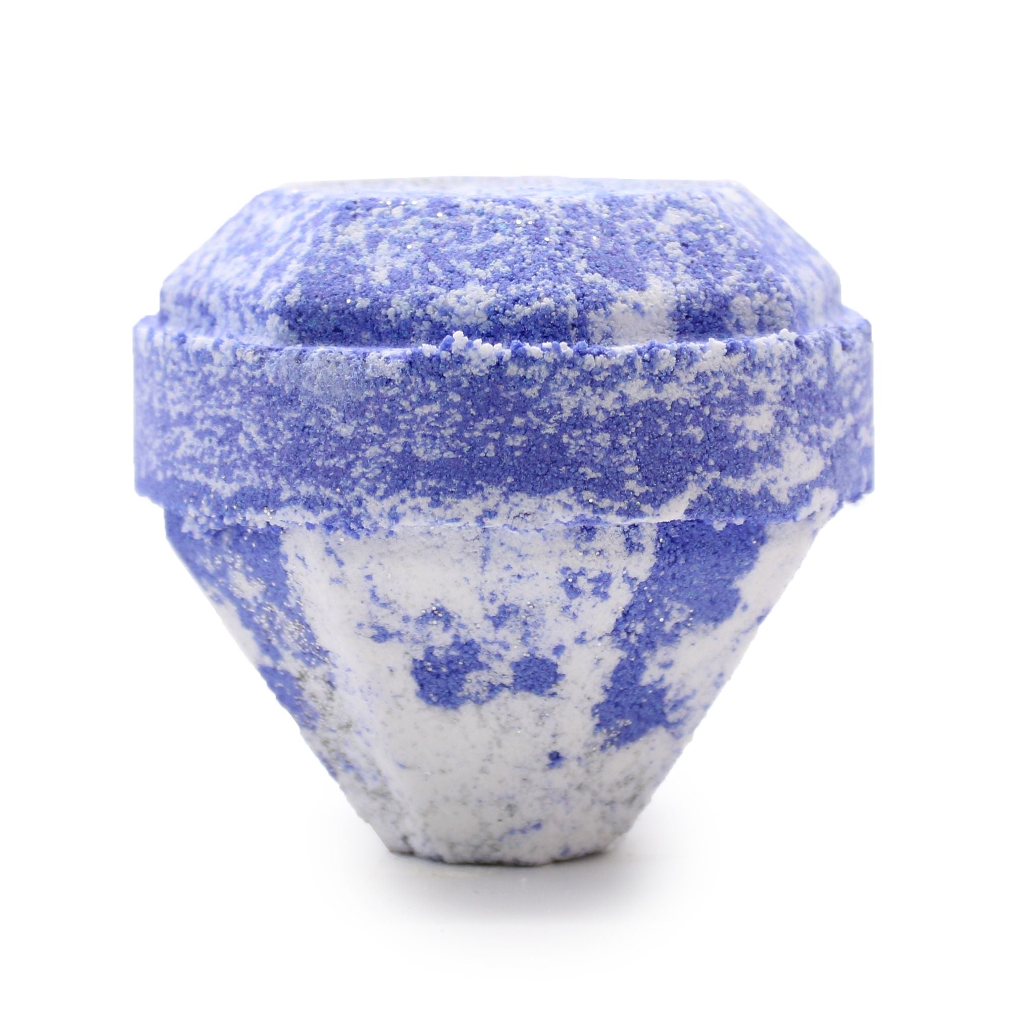 Blue and white textured bath bomb on a white background