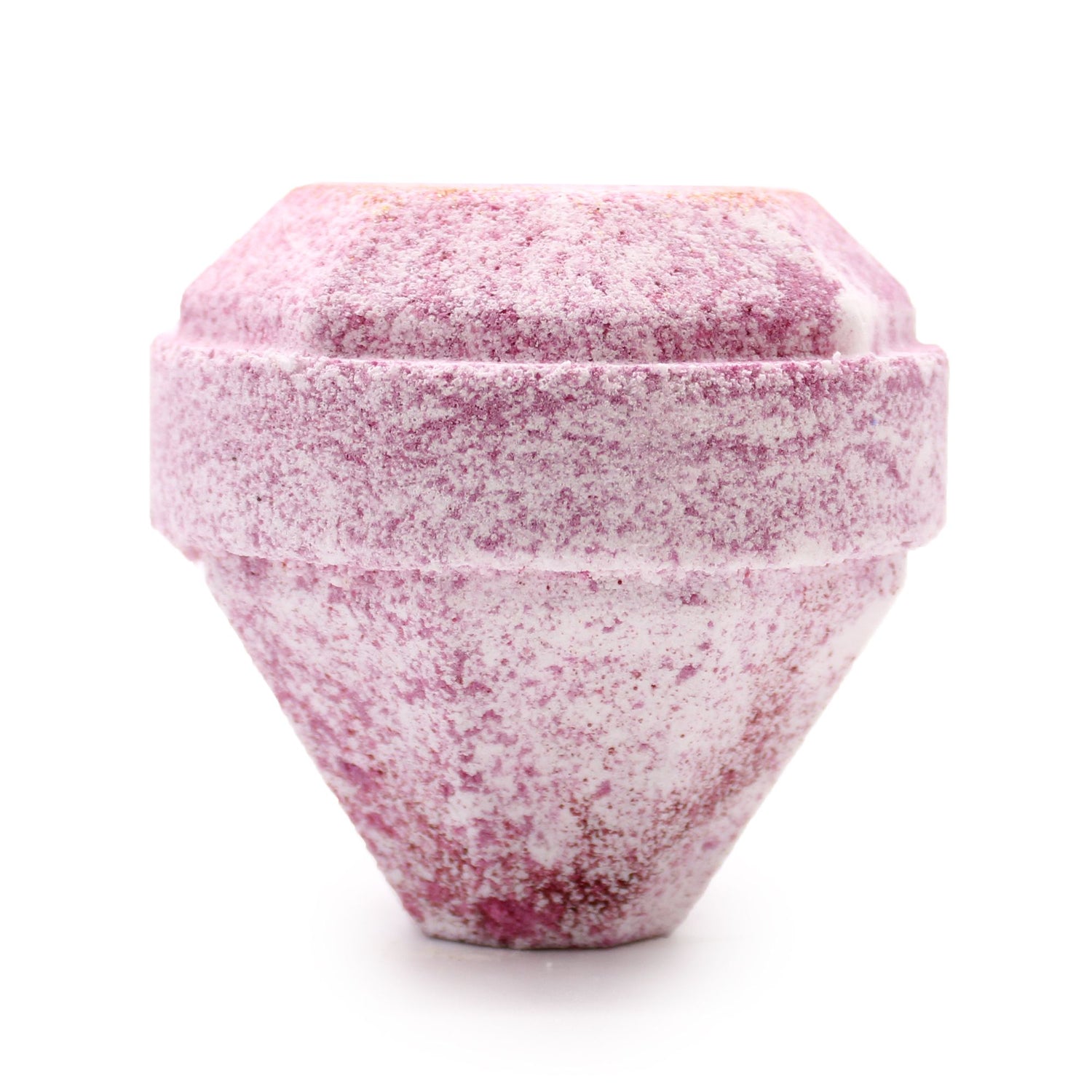 Speckled pink and white gemstone bath bomb on a white background