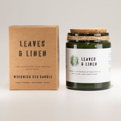 A wood wick candle labeled &