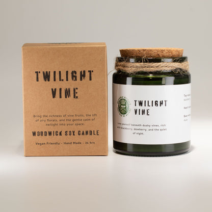 A wooden wick candle labeled &