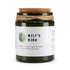 Candle jar with cork lid and label on a white background