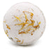 White bath bomb with yellow and orange specks on a white background
