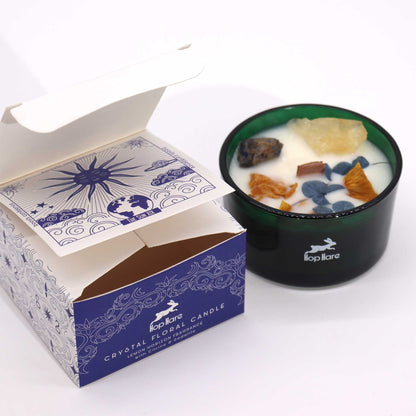 Crystal floral candle and decorative box on a white background