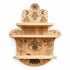Wooden shelf with engraved symbols on a white background
