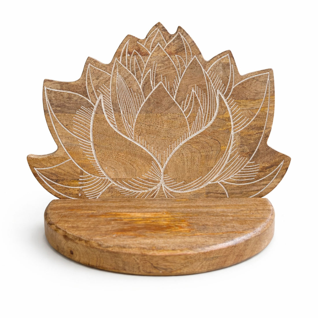Wooden lotus flower shelf on a white background