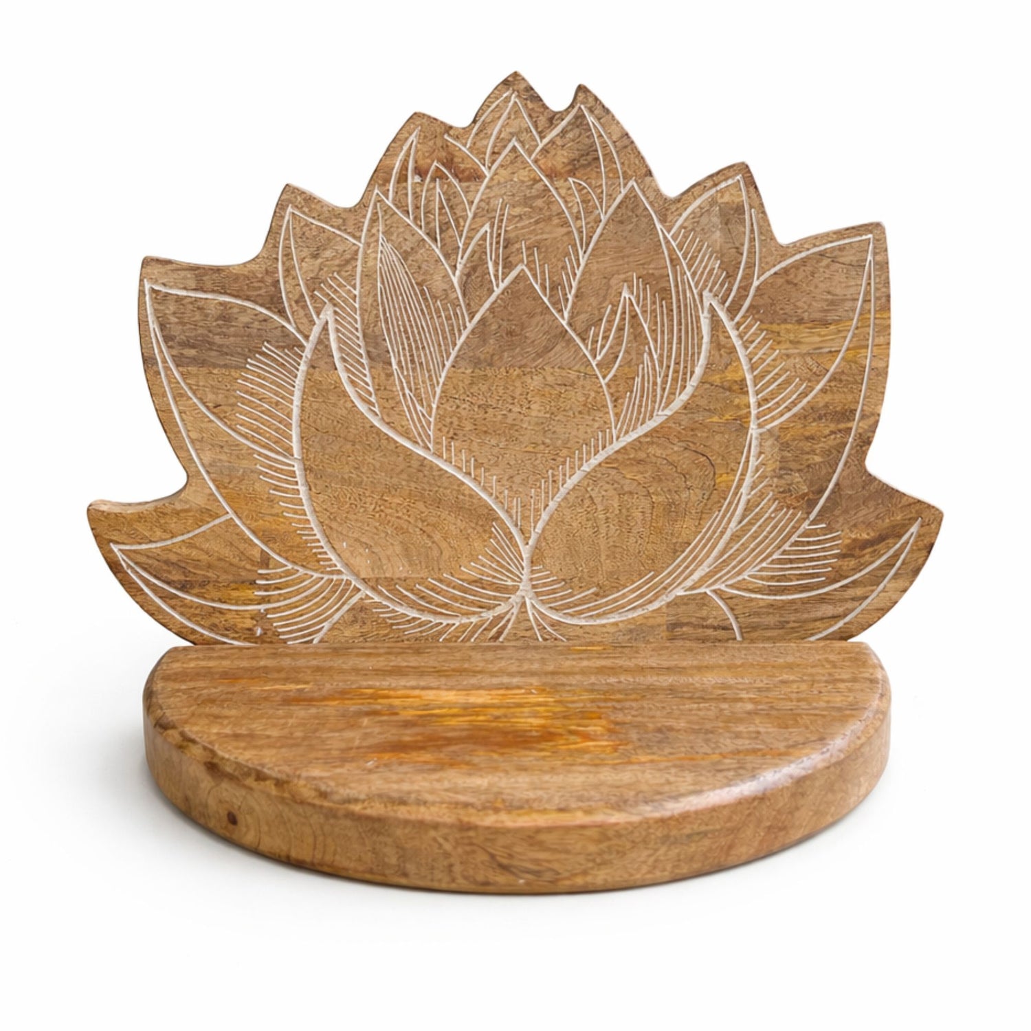Wooden lotus flower shelf on a white background