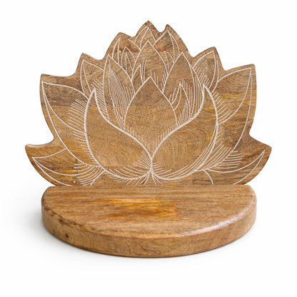 Wooden lotus flower shelf on a white background