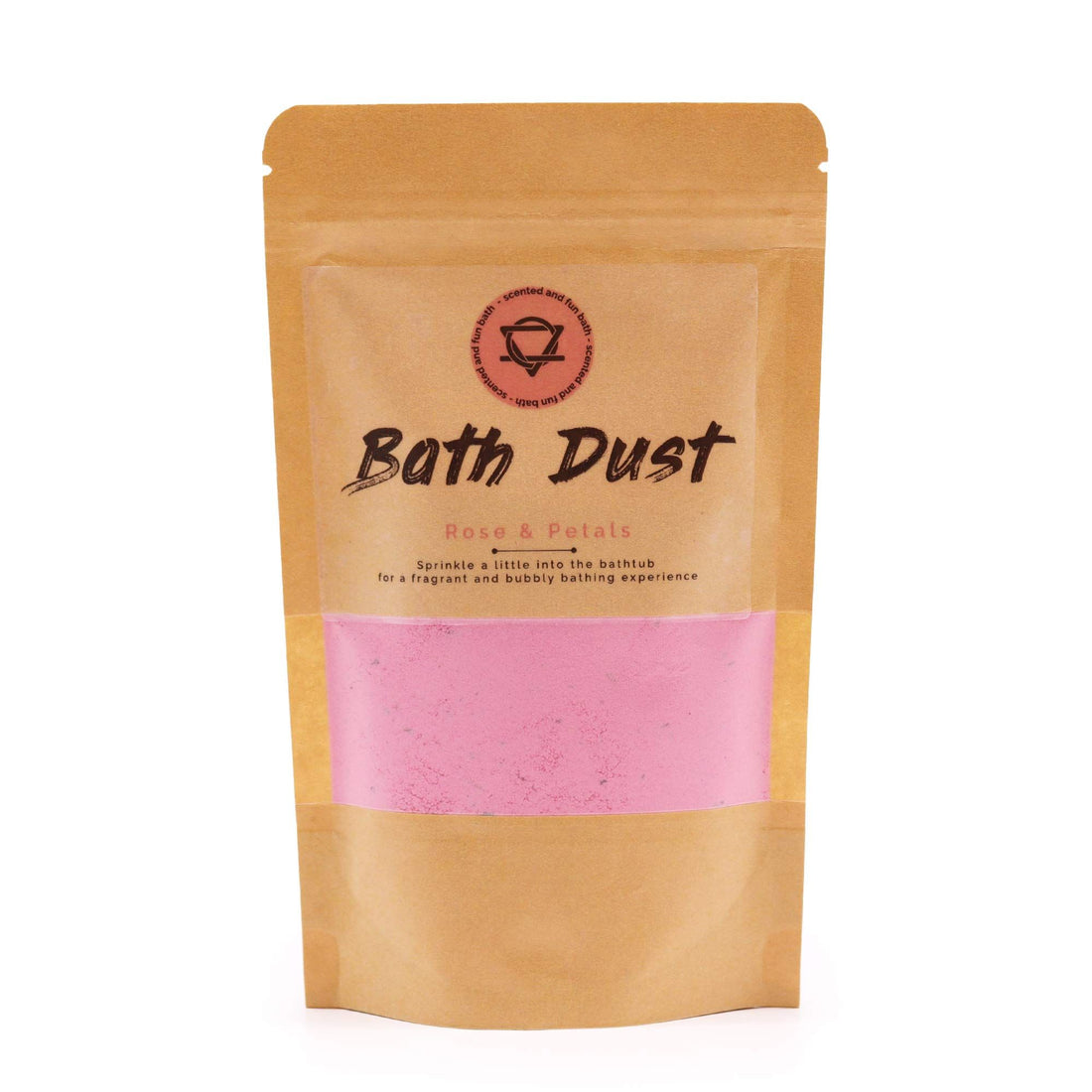 Bath Dust packaging with pink powder visible on a white background