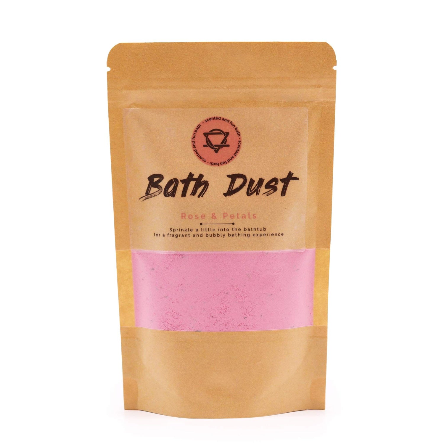 Bath Dust packaging with pink powder visible on a white background