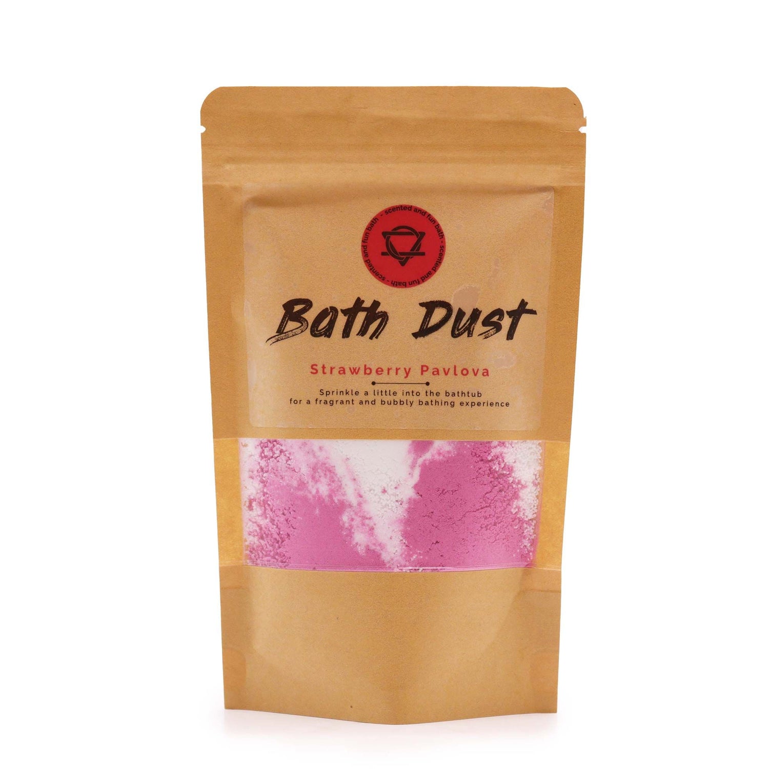 Strawberry Pavlova Bath Dust packaging on a white background