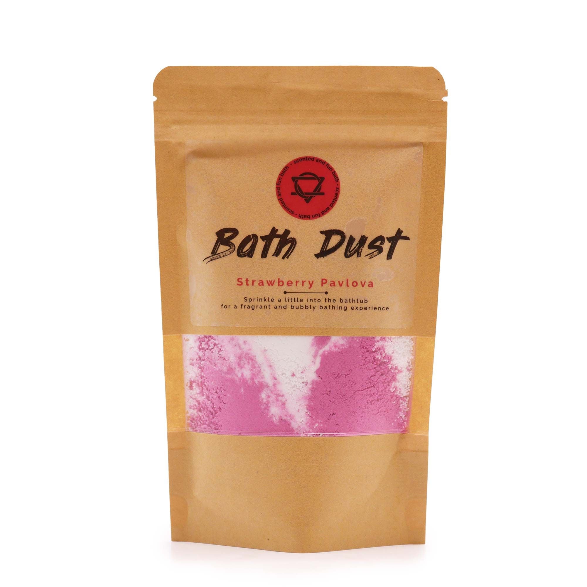 Strawberry Pavlova Bath Dust packaging on a white background