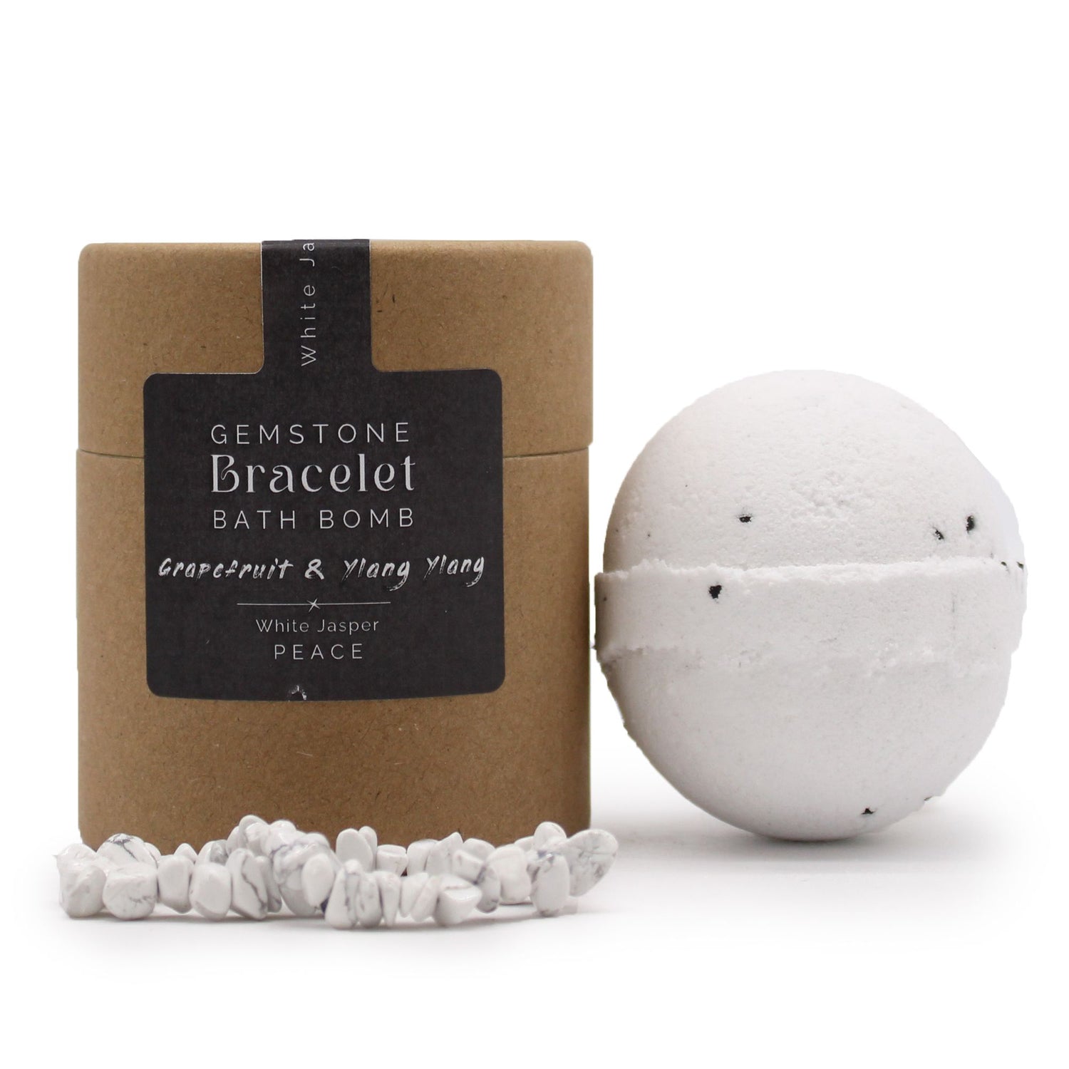 Gemstone Bracelet bath bomb with packaging on a white background