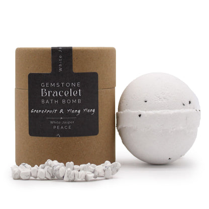 Gemstone Bracelet bath bomb with packaging on a white background