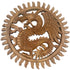 Wooden dragon design with circular pattern on a white background